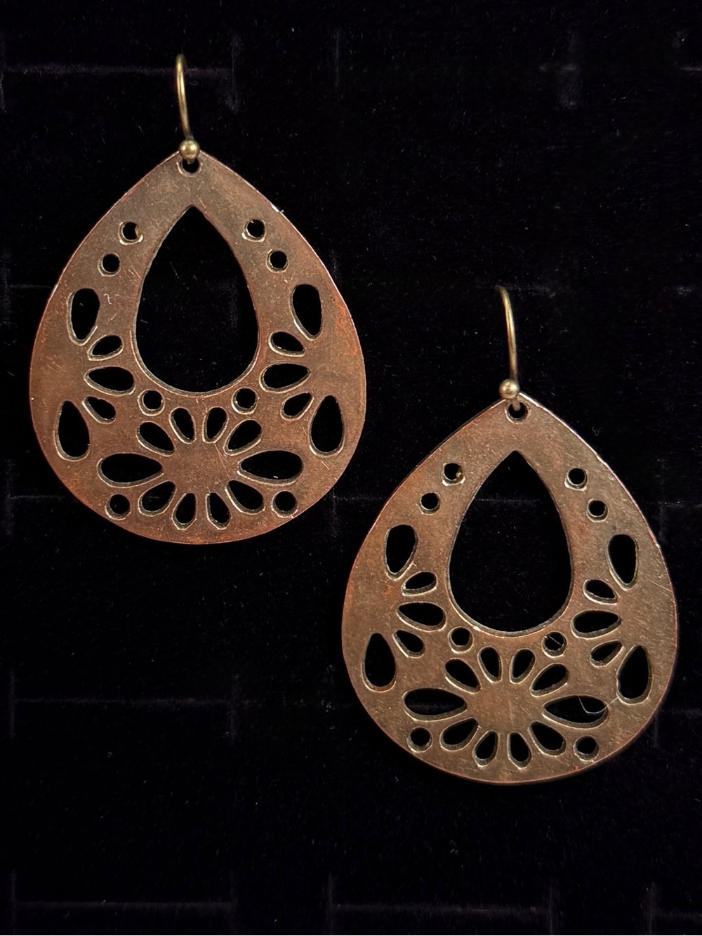 Vintage weighted Bronze Teardrop Cutout Earrings